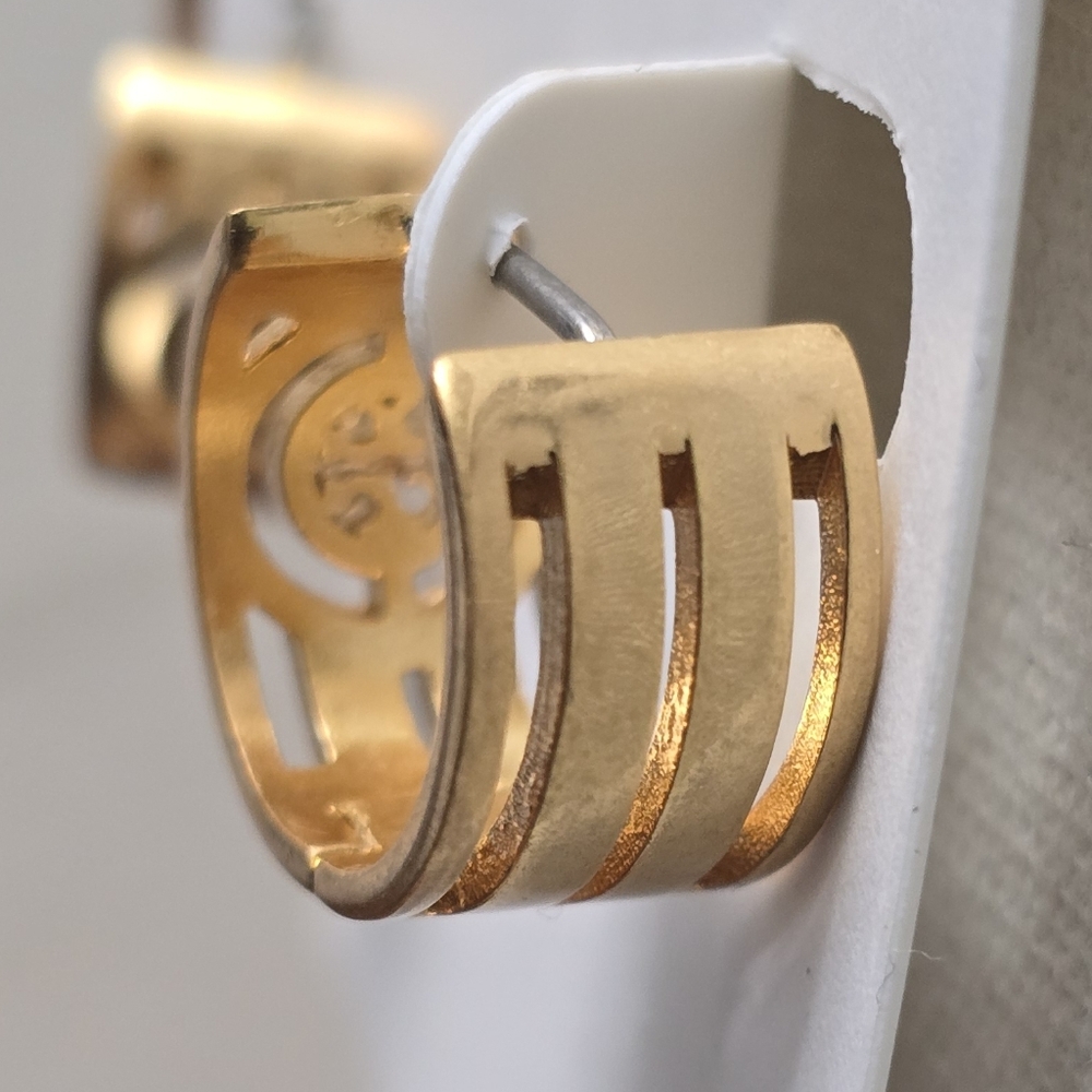 Tory Burch Gold-Tone Logo Hoop Huggies - Picture 2 of 4